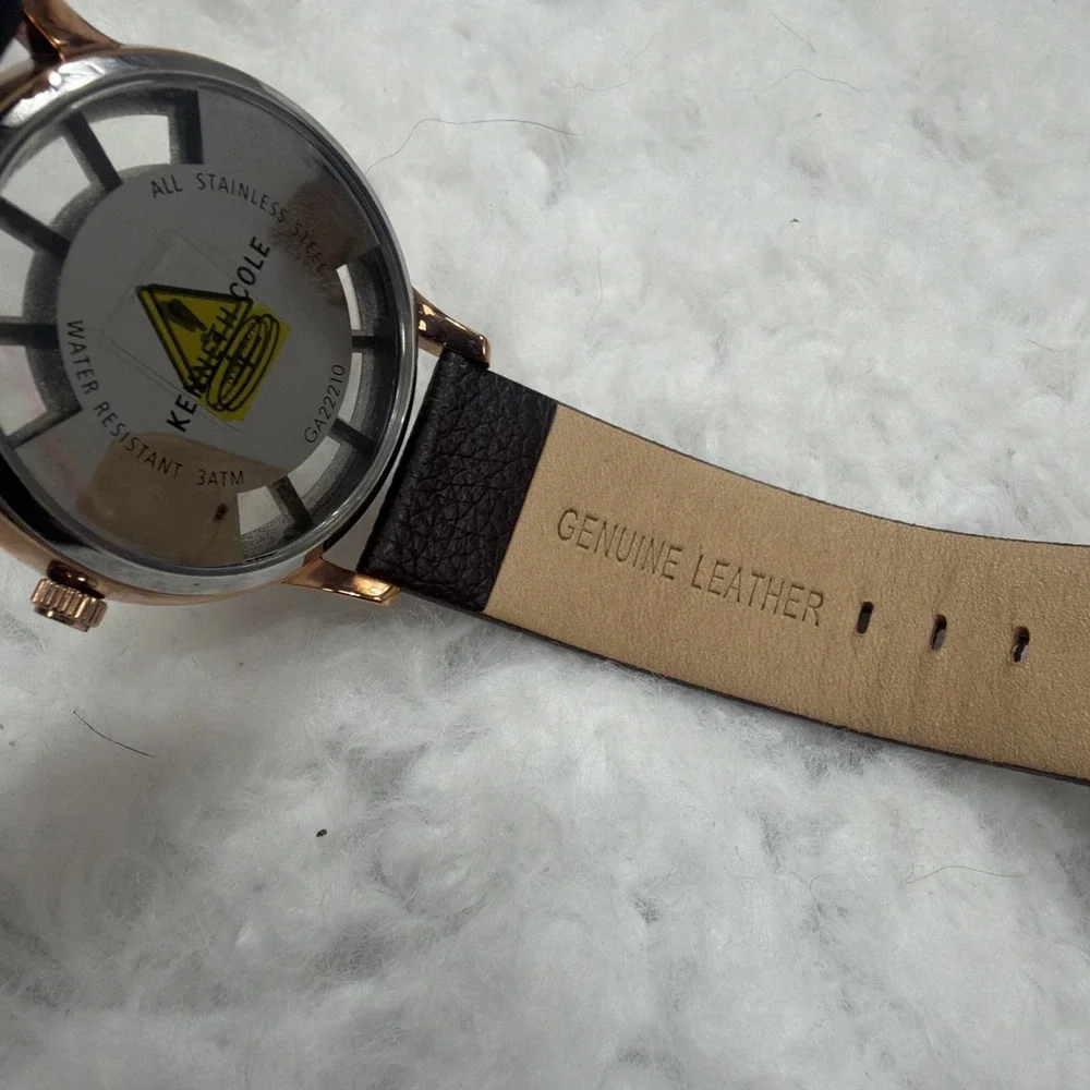 Mens Kennth Cole New York‎ Watch Dress Formal Champagne Face Leather Strap New!
